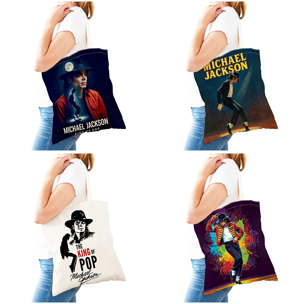 Michael Jackson Lady Shopping Bags Double Print Super Star Women Shopper Tote Bag Lightweight Album Girl Shop Satchel