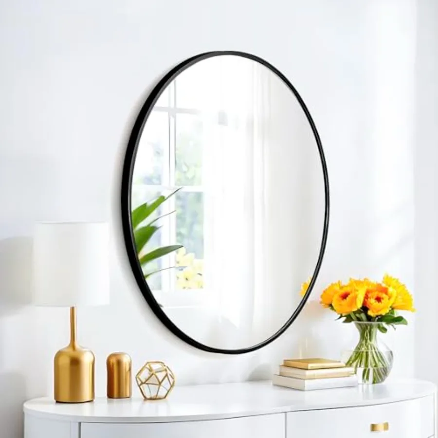 

20x30 Inch Oval Mirror with Round Full-Length Design Aluminum Alloy Metal Frame for Wall Mounting or Against Wall Ideal for Ent