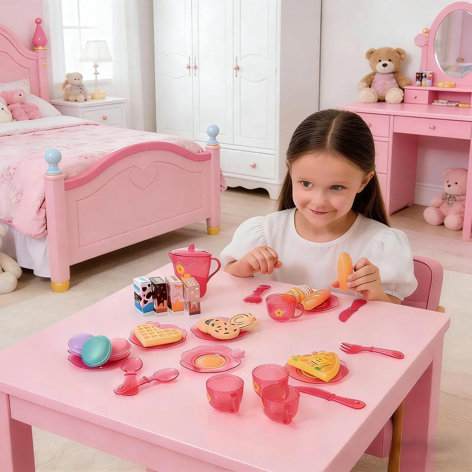 Spielküche für Kinder, 33-teiliges Mini-Tea-Party-Spiel, lustiges Küchenspielset für Jungen und Mädchen, Geburtstag, Weihnachten, Neujahr, Ostern, Zuhause