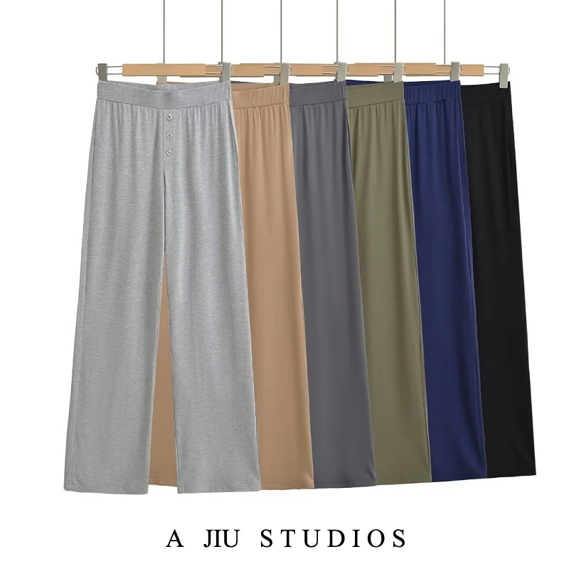 ارتفاع الخصر فضفاضة مريحة اليوغا الرياضة مستقيم الساق عارضة السراويل النسائية واسعة الساق السراويل الطويلة Faionable كل مباراة #1