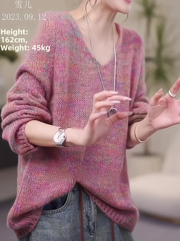 

Spring Autumn 2026 Loose Lazy Sle V-Ne Knitwear Women Faionable Youthful Sweater Casual Soft Long Sve Top