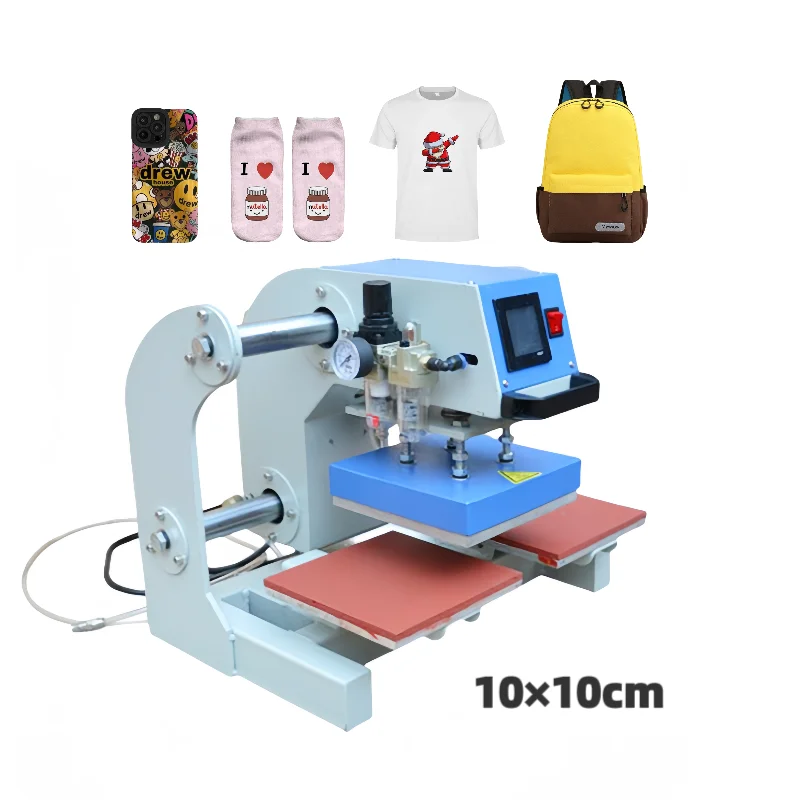 Mini Automatic Pneumatic Heat Press Machine With Flatbed Printer Plate For T-Shirt And Label Printing Multicolor Bearing