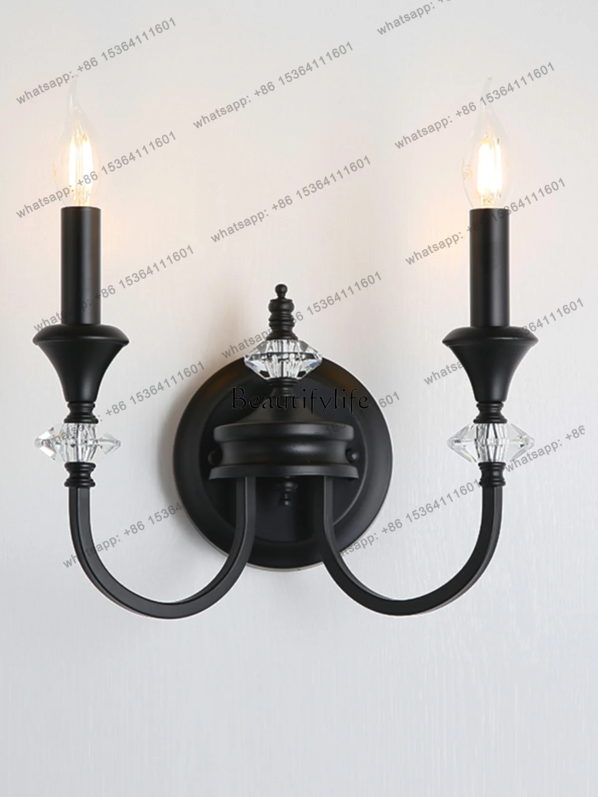 yj7 French Style Mid-Ancient American Retro Simple Black Crystal Candle Nanyang Style Small Ornaments Luminous Object