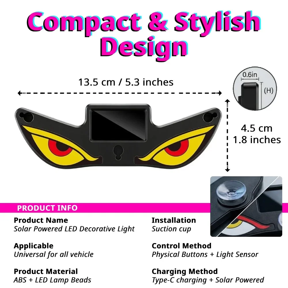 Solar Powered Evil Eye Car Window Light USB Rechargeable Dashboard Windshield Ornament Suction Cup Nazar Decor for Trucks SUVs