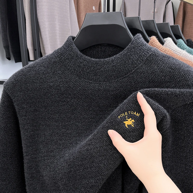 

High end brand men's round neck long sleeve warm knit sweater winter fashion item pony exquisite embroidery Paul casual pullover