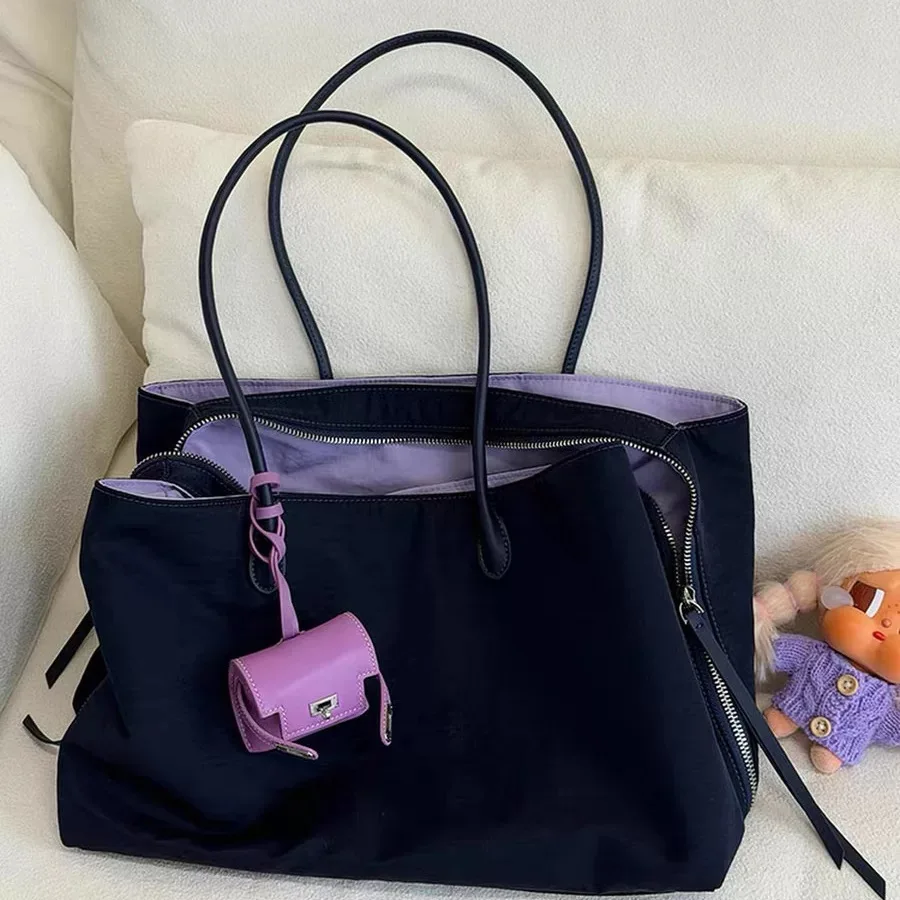 Women's Large Capacity Nylon Tote Bag 2026 New Style Multi-layer Commuter Handbag Single Shoulder Bag Computer Bag Contrast Colo