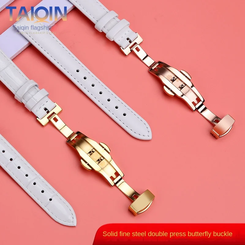 White Leather watchband for Tissot Casio DW Fossil Watch strap 6 8 10 12 14mm 16mm 18m quick release Women Metal buckle Bracelet