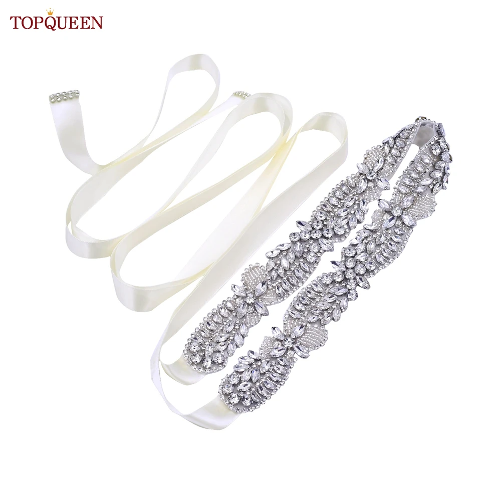 TOPQUEEN S114 diamentowe wesele pas dekoracyjna naklejka dodatki do sukni ślubnej pasek do sukni ślubnej luksusowy diament Handmade Accesso