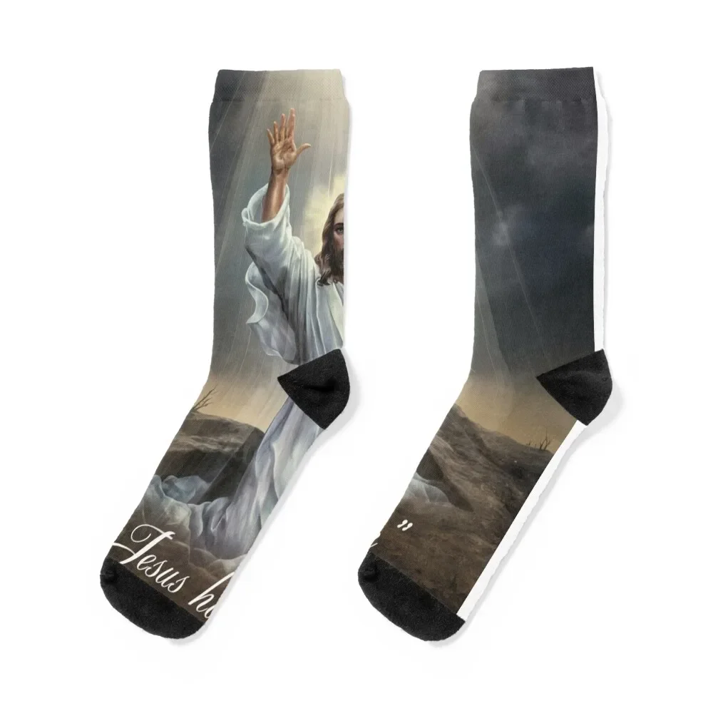 

Jesus Has Rizzen . Funny christian qoute Socks basketball professional running cool Socks Women's Men's