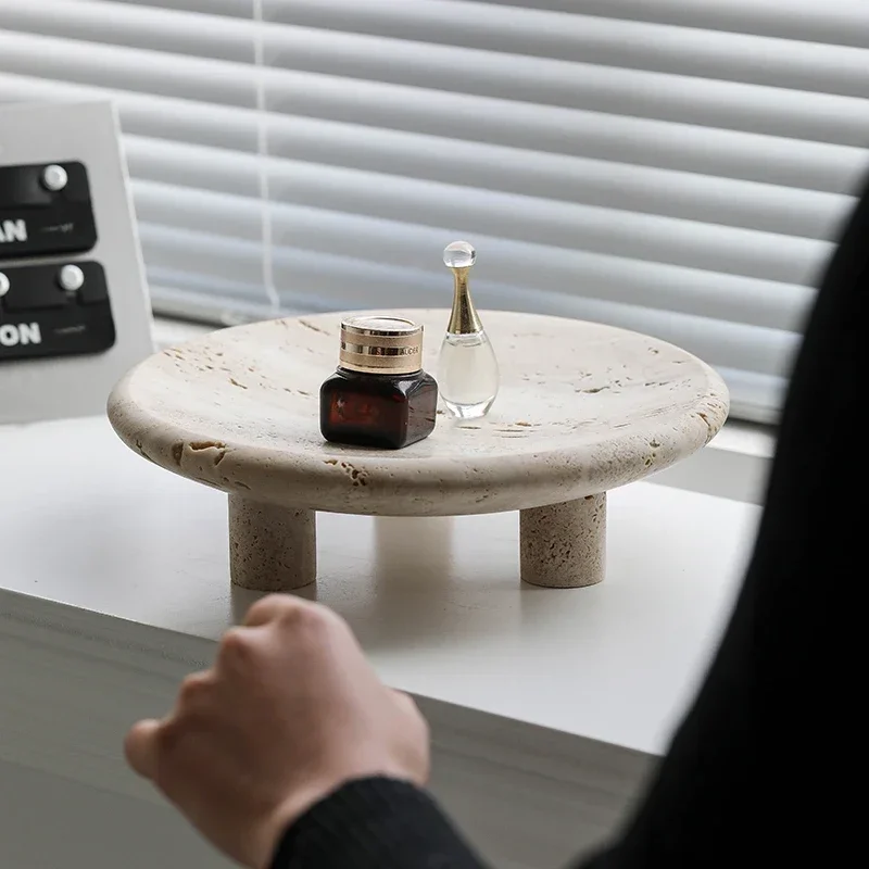Modern Natural Yellow Travertine Tripod Tray Design Furnishings Home Hotel Desktop Jewelry Perfume Dish Fruit Bowl Decorations