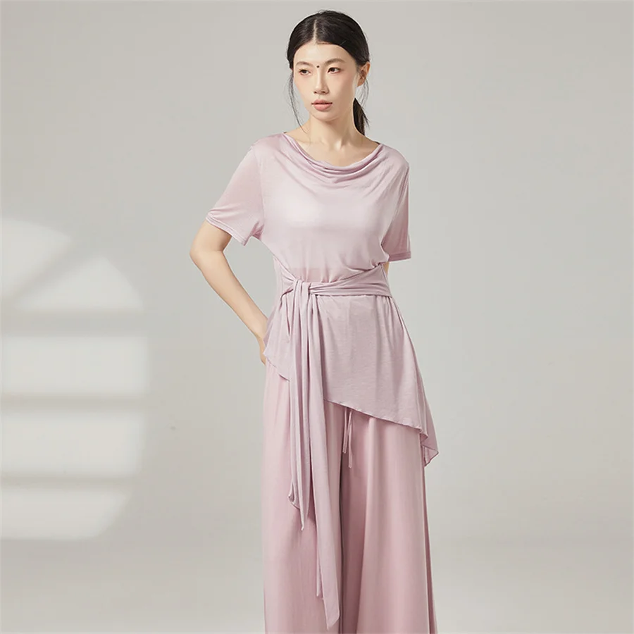 Camicia da danza moderna da donna trasparente morbida e traspirante per danza classica per adulti danza popolare cinese top abbigliamento casual costume da allenamento quotidiano