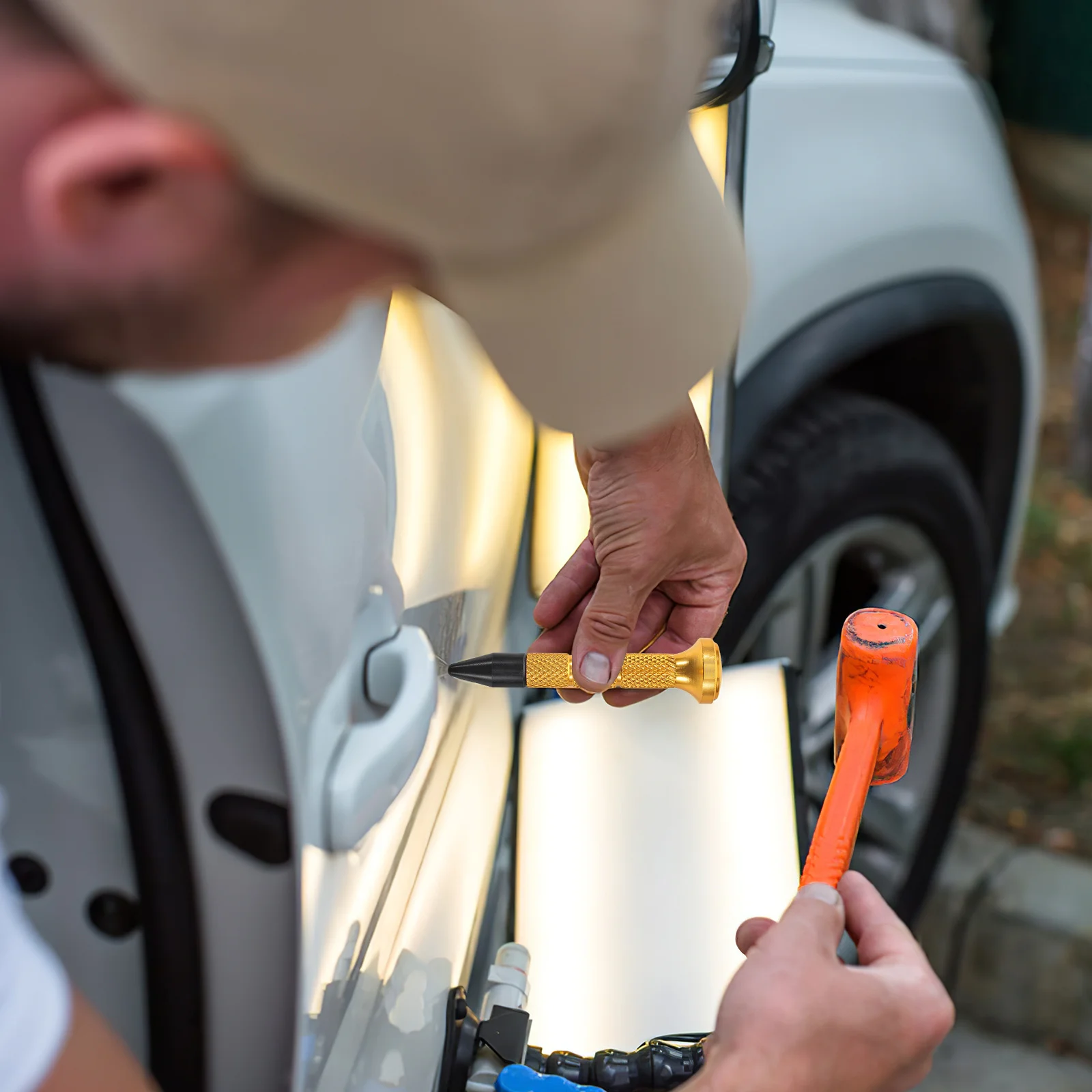 

1Set Auto Body Dent Repair Tool Set Metal Tap Down Pen Replaceable Heads DIY Dent Puller Hammer Kit Pen Auto Body