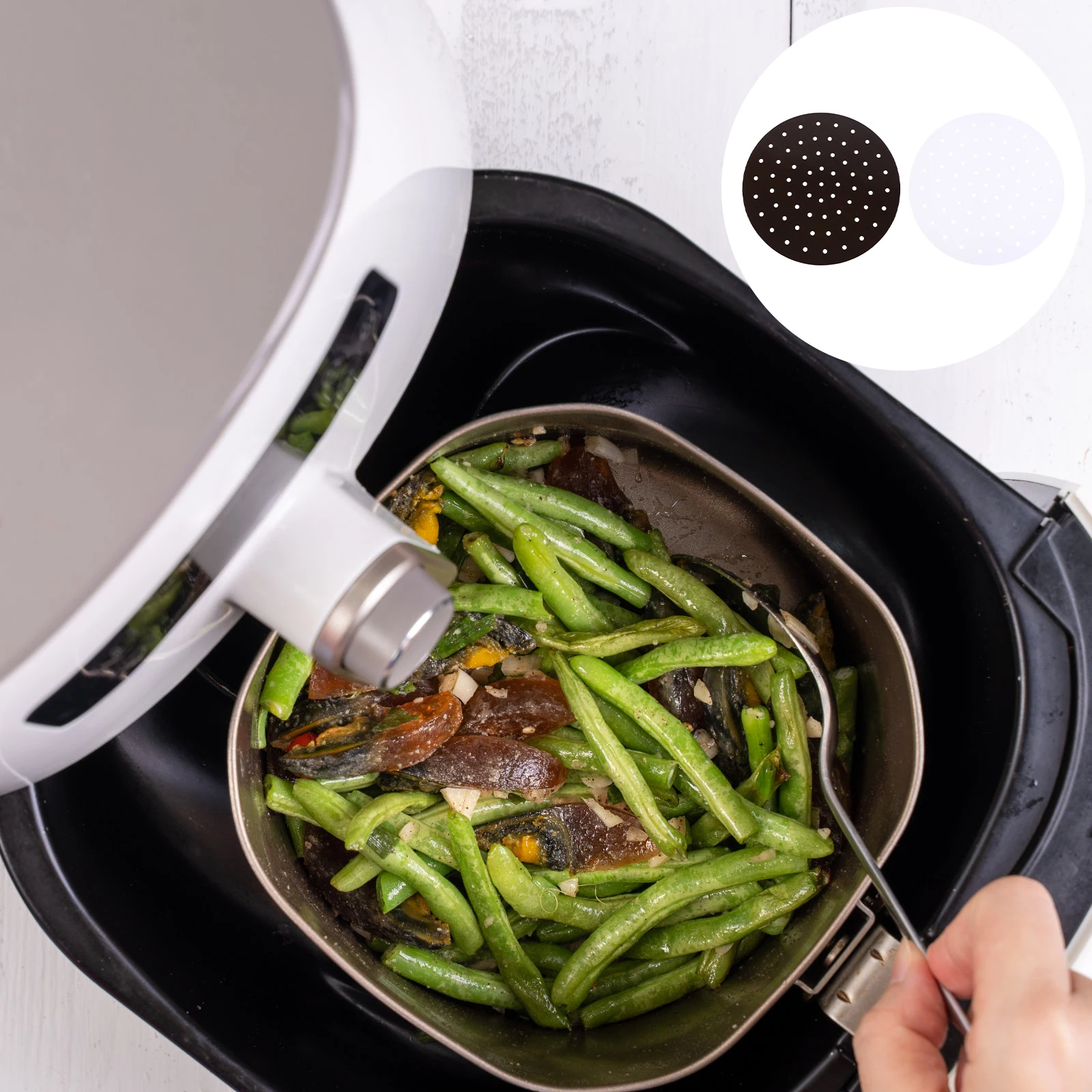 

2Pcs Silicone Baking Mats for Air Fryer Non-Stick Reusable Steamer Liners Perforated Cooking Pads Kitchen Gadget Heat Resistant