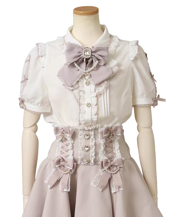 Japanese Mine Style Mass-produced Liz Lolita Shirt Bow Chain Heart Pendant Single-breasted Sweet Cute Versatile Blouse Top Women