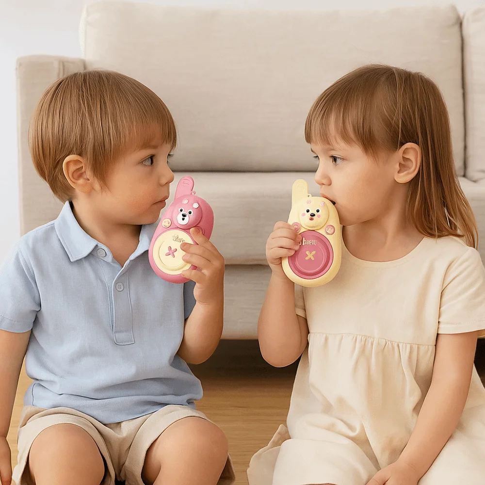 1 paio di walkie-talkie Lovely Bear a lungo raggio, chiamata con un clic, comunicazione wireless, cordino indossabile