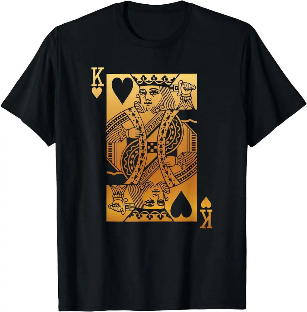 King of Hearts Card T-Shirt Black 2X-Large  High Quality 100%Cotton Short Sleeve