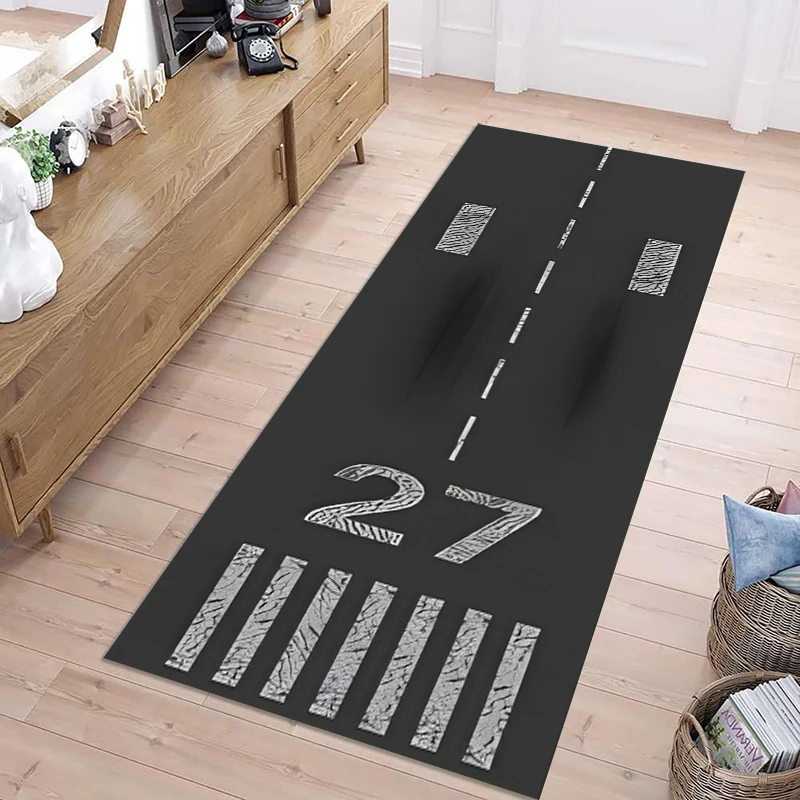 Airport Runway Design Long Carpet Realistic Aviation Theme Non-Slip Washable Rug for Kitchen Laundry Room Entrance Minimalist