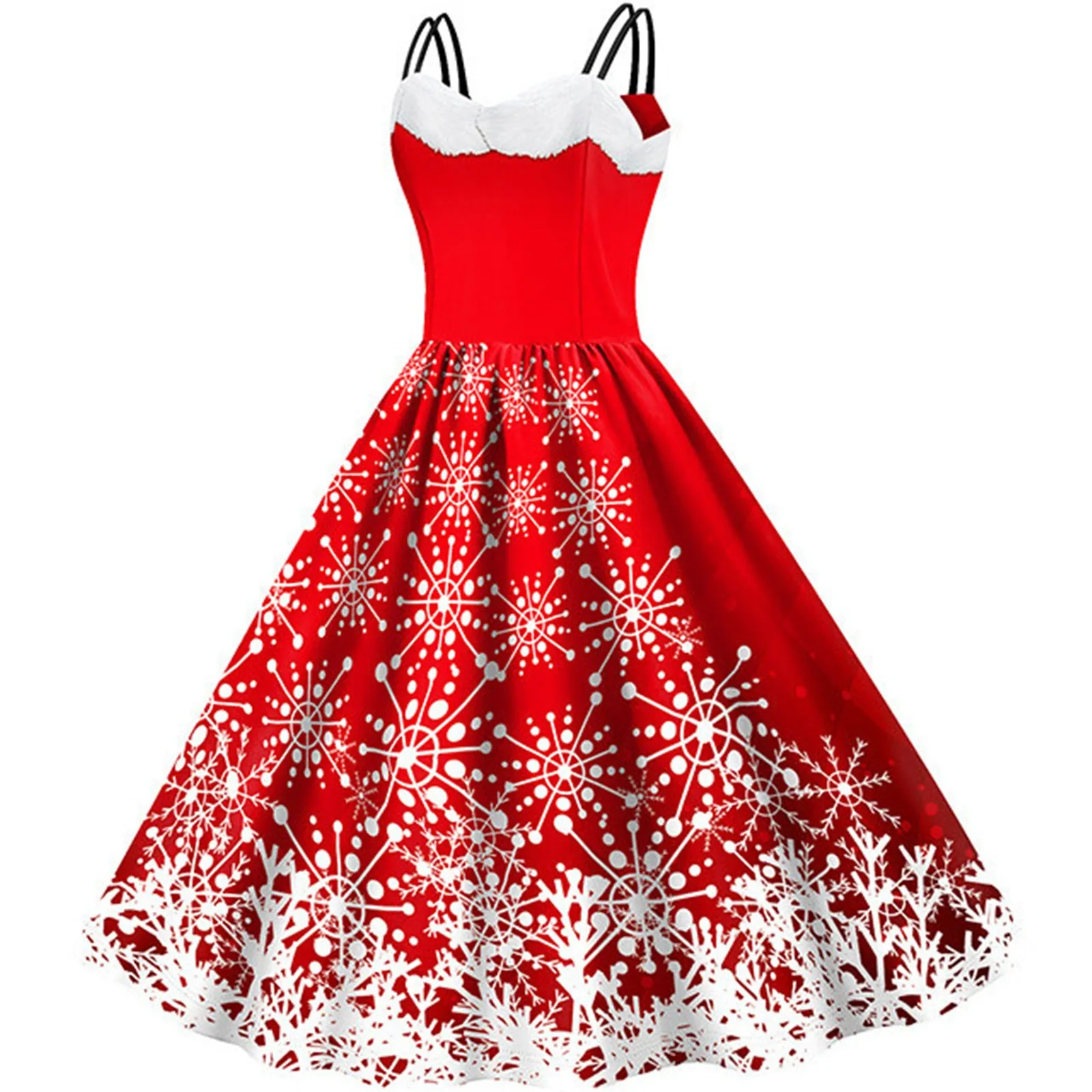 

New Christmas Print Dresses For Women Vintage Color Snowflake Print Off Shoulder Party Midi Sling Elegant Sexy Dress 2023