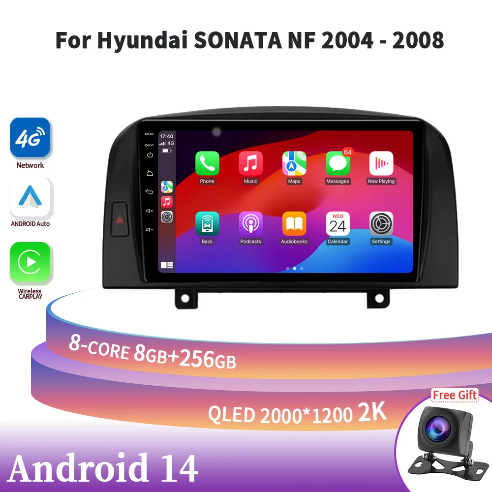 

Автомобильный радиоприемник для Hyundai Sonata NF 2004-2008 Android 14, стерео, мультимедийная навигация, видео, GPS, беспроводное устройство для воспроизведения искусств, Wi-Fi