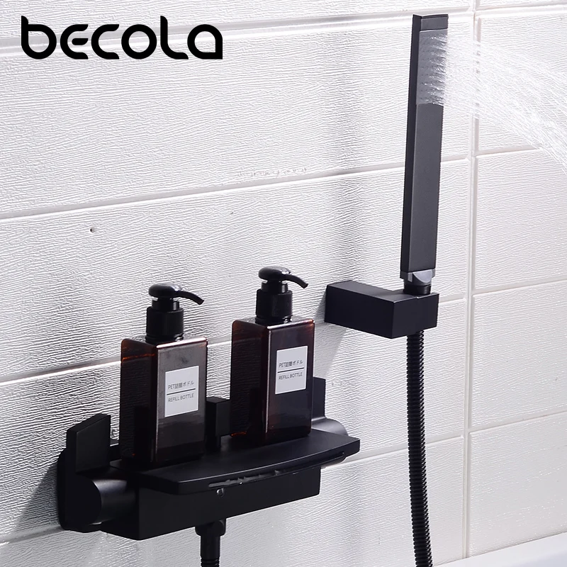 BECOLA Black Waterfall Bathtub Shower Faucets ducha robinet baignoire Hot and Cold Wall Mount Shower Faucet Set Mixer Tap Faucet