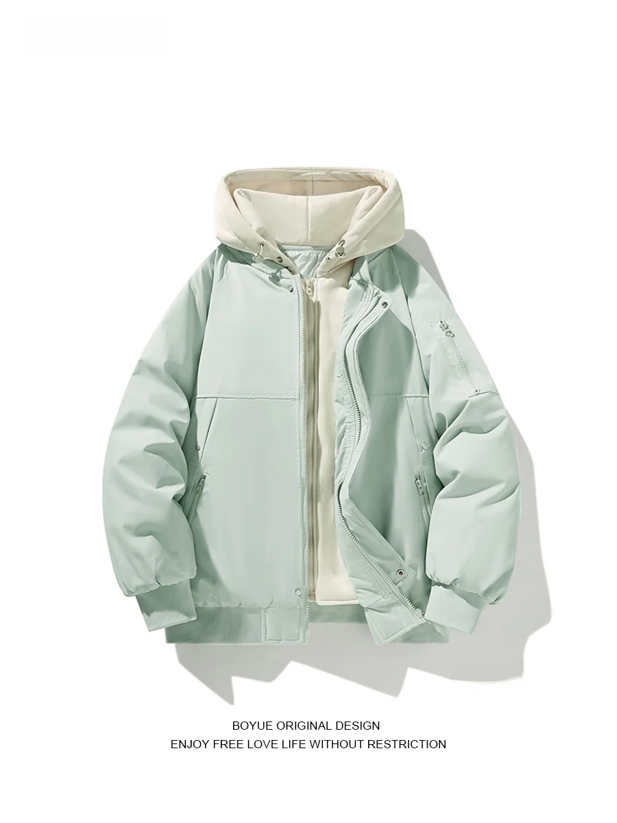 

Boyue Japanese Sle Hooded Cotton Jaet Color Blo Faionable Warmth ex Hoodie Youthful Trendy Zipper Closure Long Sl...