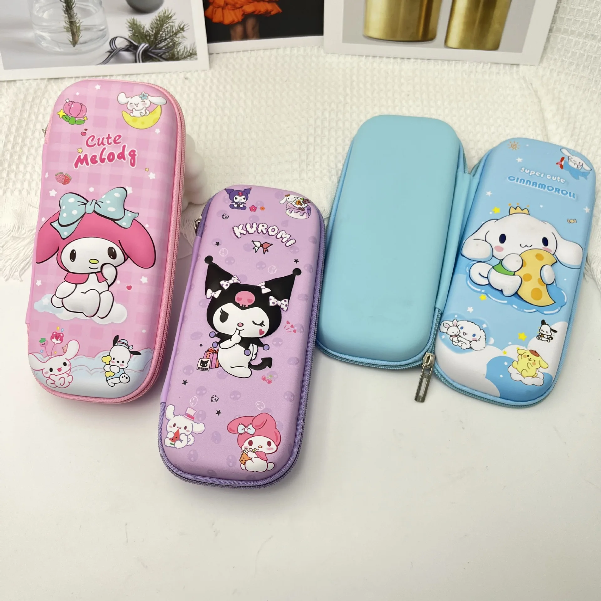 hot selling Sanrio Hello Kitty Pen Bag 3D Storage Box Kuromi Melody Tilomi Jade Guigou Student Stationery Award Randomly One