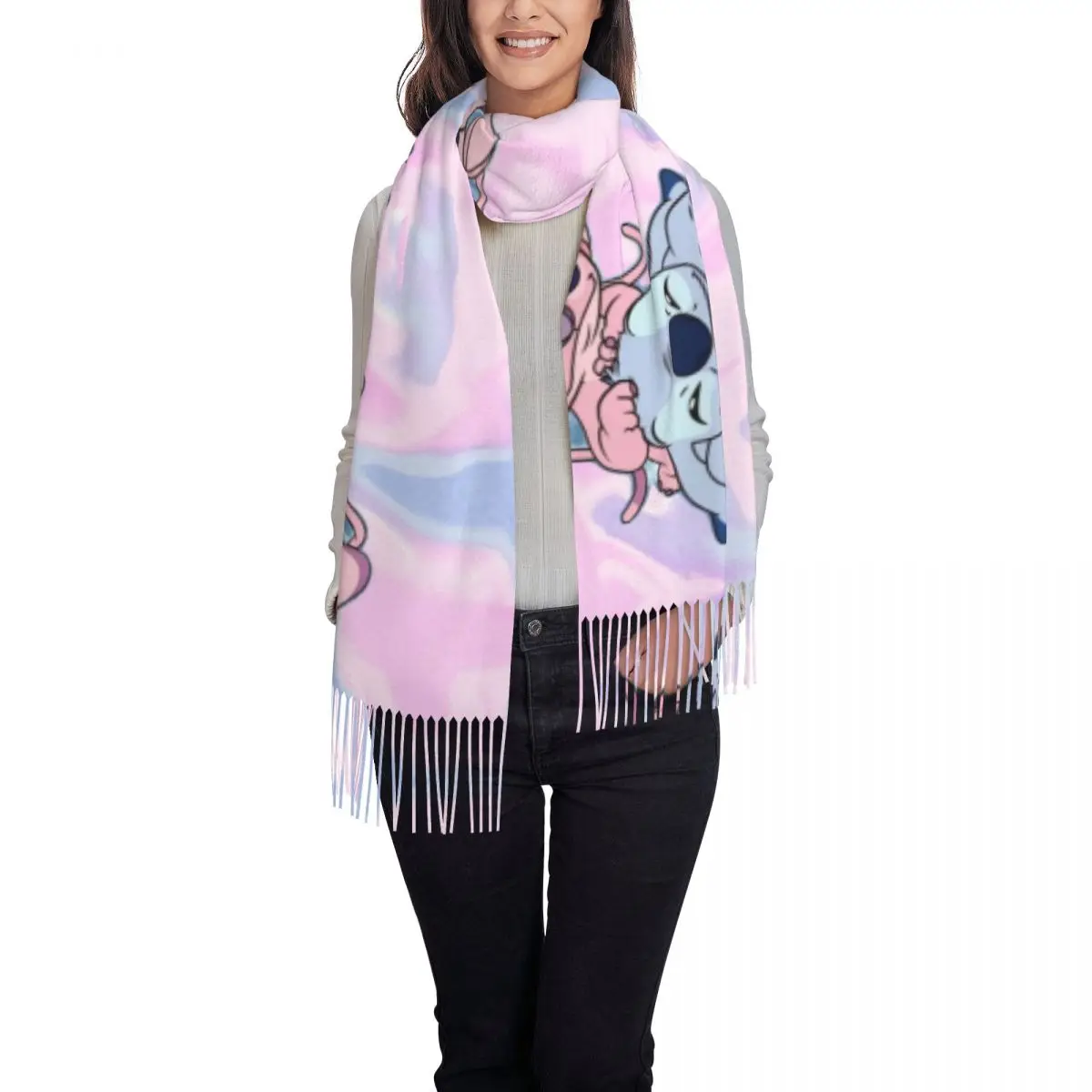 Custom Printed Stitch And Angel Scarf Women Men Winter Warm Scarves Shawl Wrap