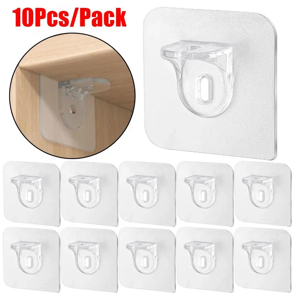 

1/10Pcs Bracket Shelf Support Hooks Strong Load-Bearing Punch-Free Self Adhesive Pegs Closet Cabinet Without Trace
