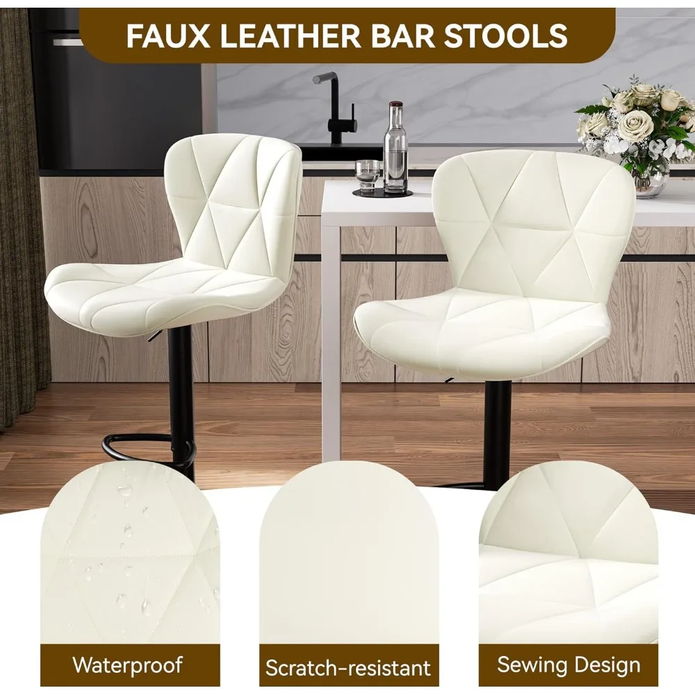 Ensemble de 2 tabourets de bar modernes, tabourets de bar pivotants rembourrés en simili cuir réglables, chaises de comptoir avec dossier pour cuisine isla