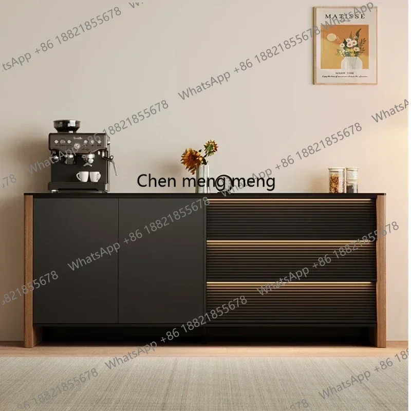 M02 Modern luxury Sliding doors and swing doors solid wood board Slate stone sensor light Storage locker Nordic living room cabi