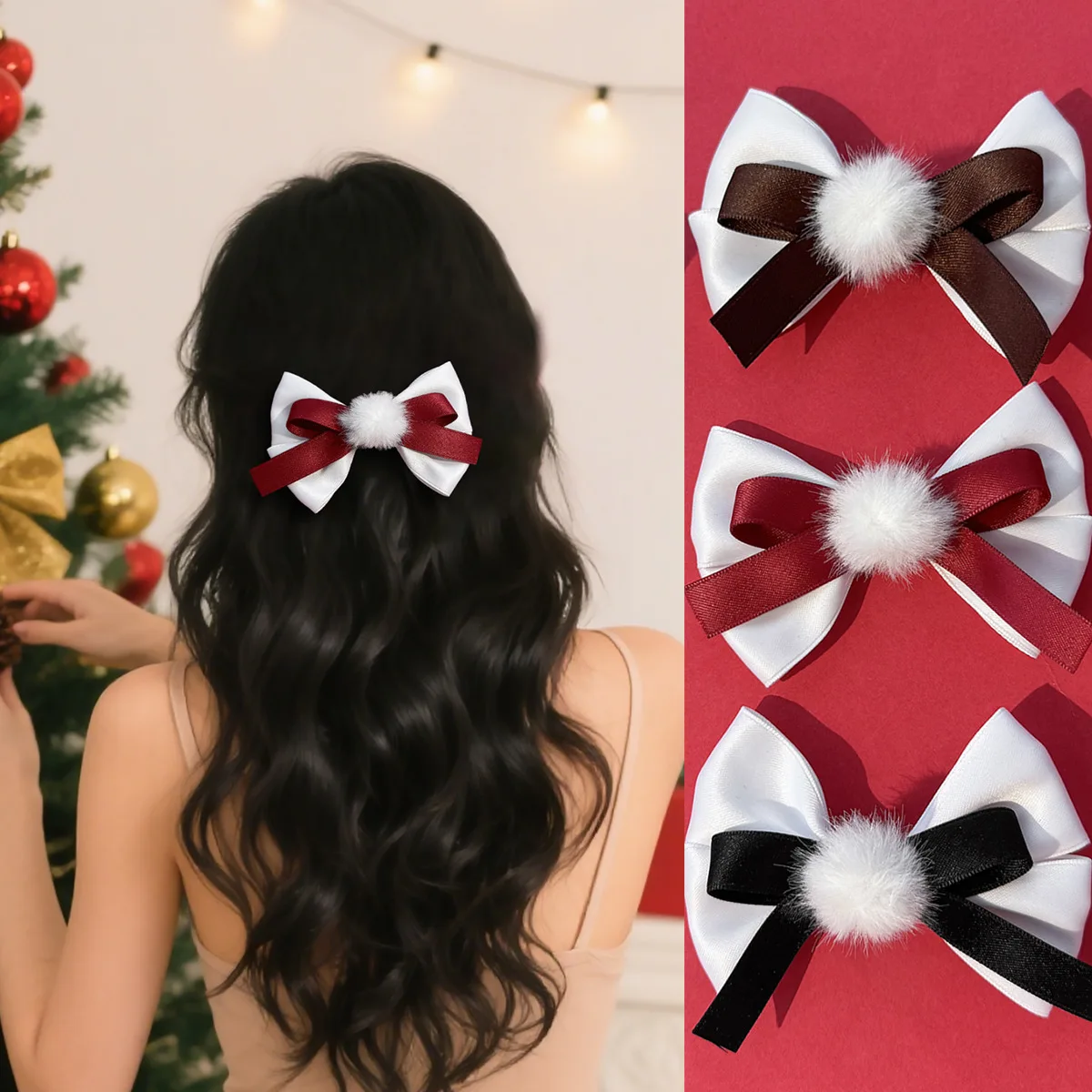 

30 шт./лот, заколки для волос с помпоном и бантом для женщин и девочек на Рождество, праздничный подарок, детские аксессуары для волос