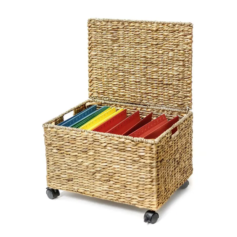 Rolling File Box Wicker File Cabinet Hanging File Baskets Water Hyacinth Storage Basket