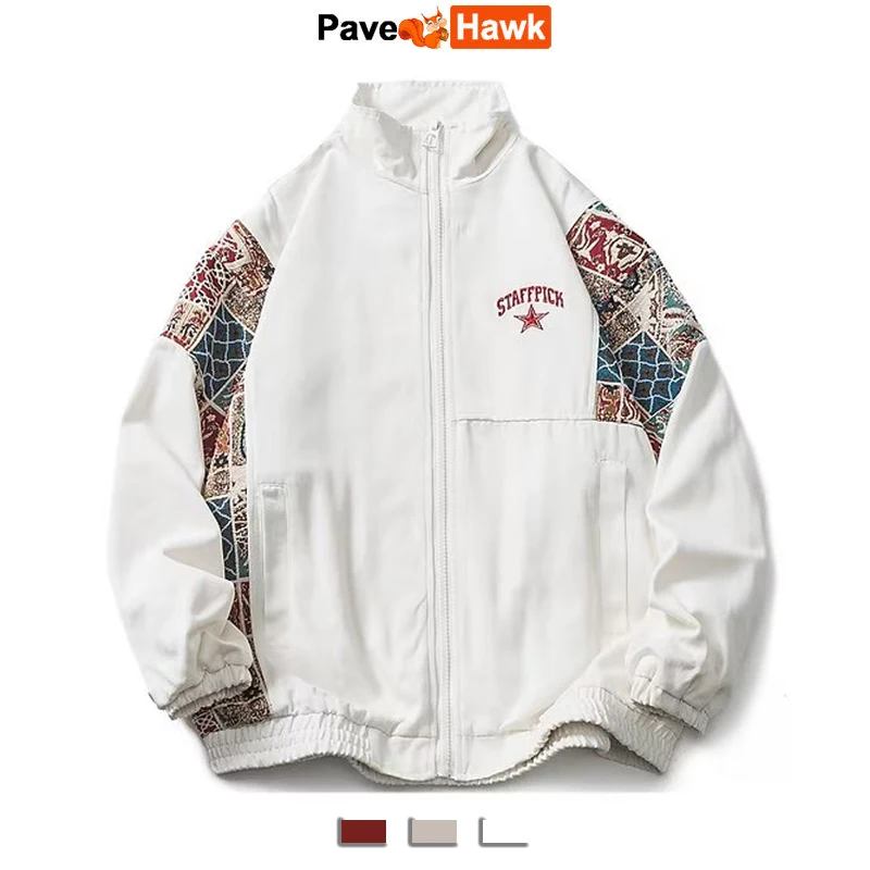 

White Varsity Jackets Men Women Loose Patchwork Pattern Casual Outwear Autumn Retro Autumn Spring College Loose Coat Unisex 2023