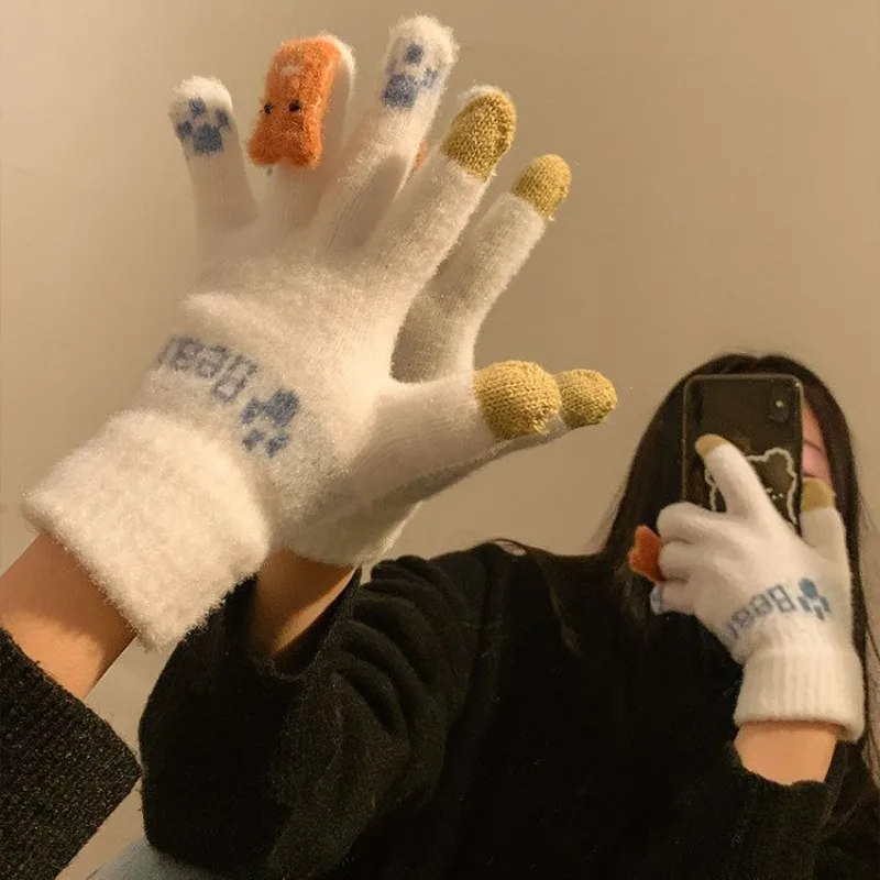 

Новые зимние перчатки для девочек — милые вязаные перчатки с сенсорным экраном, на флисовой подкладке и утолщенные, теплые, морозостойкие, ветрозащитные для езды на велосипеде.