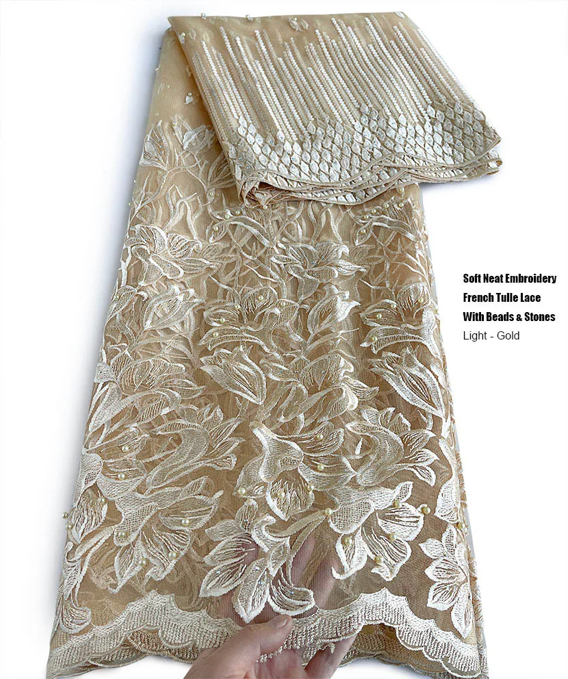 Clearance African Embroidered Tulle French Lace Nigerian Mesh Fabric Sewing Fashion Garment Occasional Wear Events Dress
