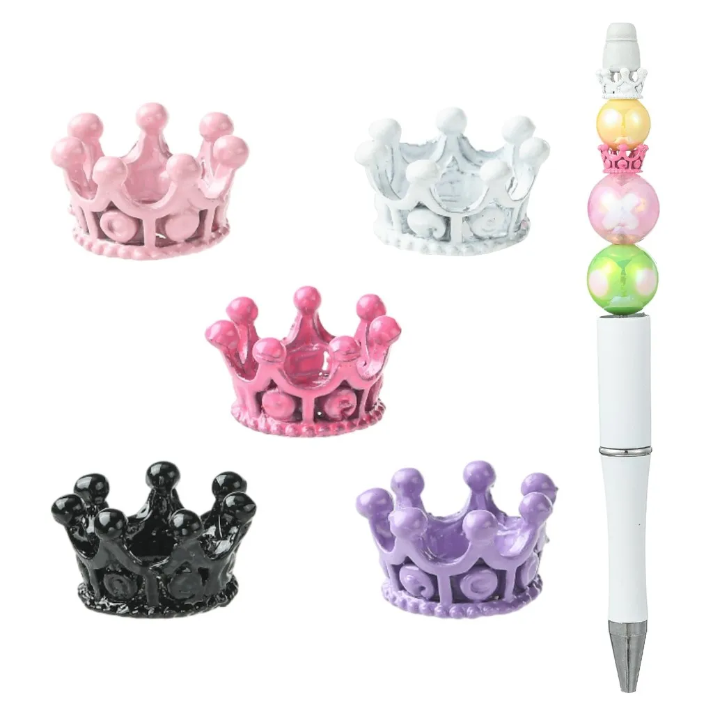 30Pcs 5‑Color Alloy Crown Large Hole Beads, Mixed Color, DIY Bracelet Jewelry Loose Bead Accessories