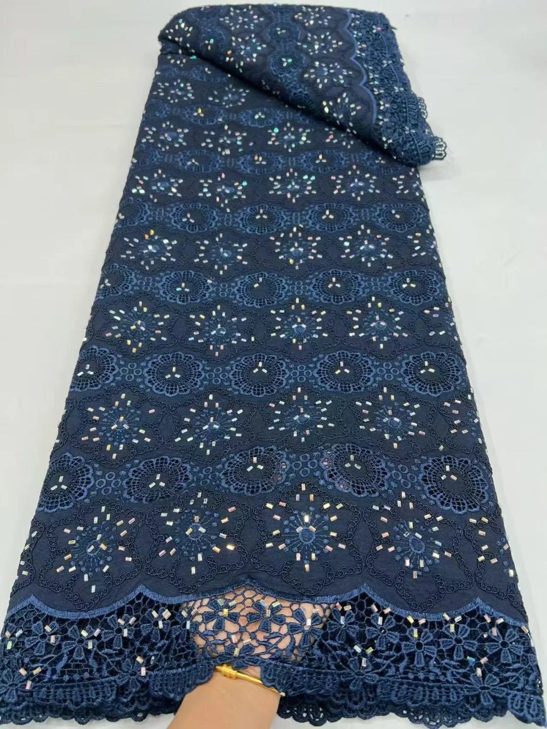 

African Guipure Cord Lace Fabric Water Soluble Embroidery Rhinestone 2026 High Quality Dubai For Women's Banquet Party Dress