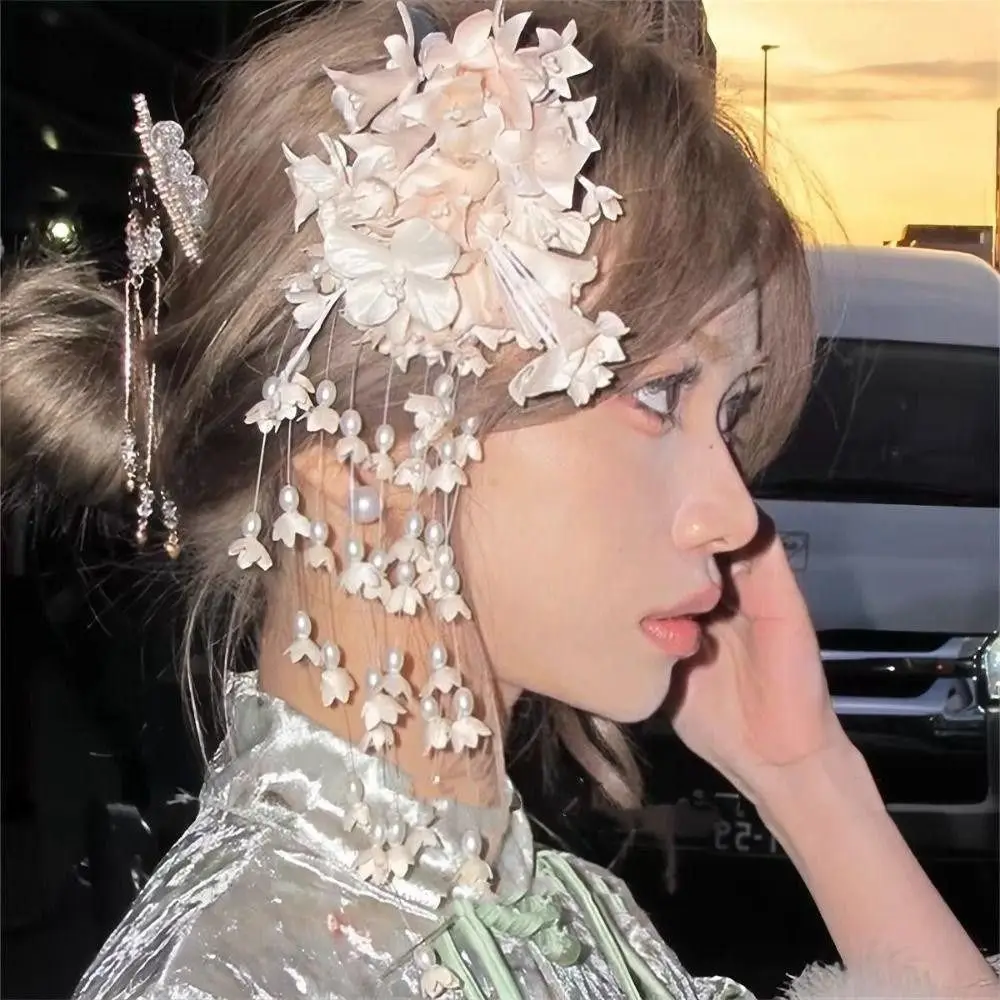 

Изысканная новая заколка для волос в китайском стиле с жемчугом и кисточками, роскошная боковая заколка, свадебное украшение для волос