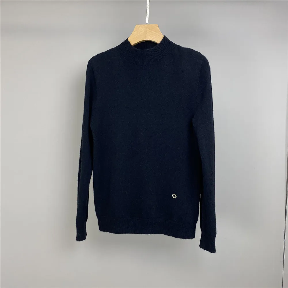 الخريف والشتاء المرأة الجديدة شبه عالية الرقبة بلون الصوف الكشمير محبوك المألوف عارضة السترة #4