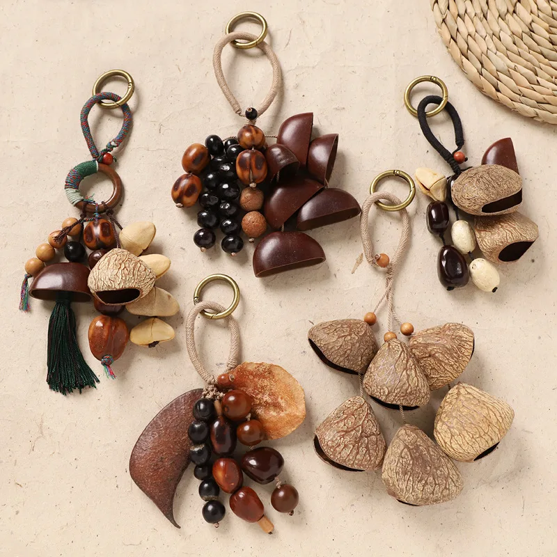  Natural Seed Fruit Shell Ringing Bag Hanging Handmade Wind Chime Sound Ringing Plant Fruit Pendant Backpack Car Accessories