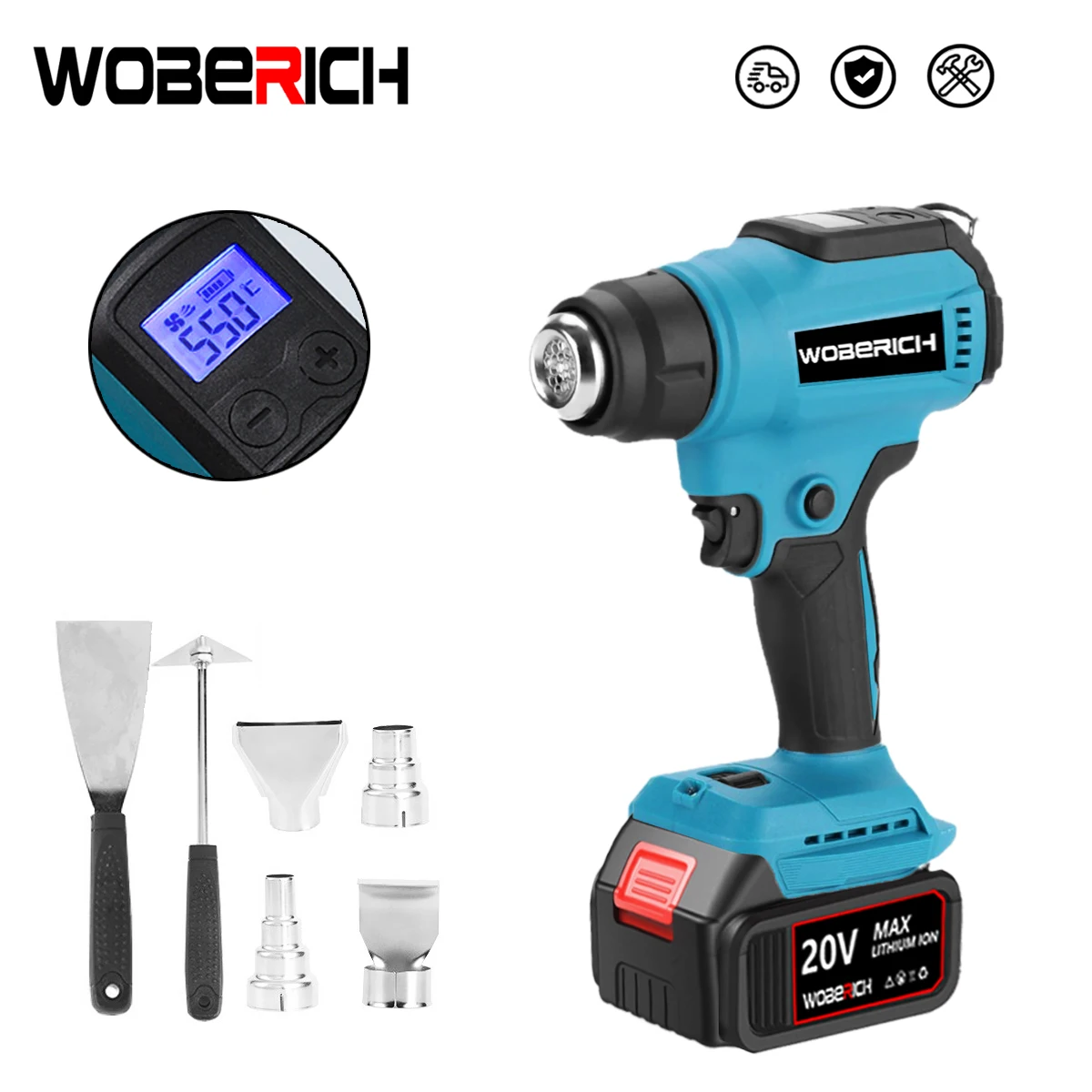 

Electric Heat Gun for Makita 18V Battery LED Temperature Display Cordless Handheld Hot Air Gun with 4 Nozzles Hot Air Gun