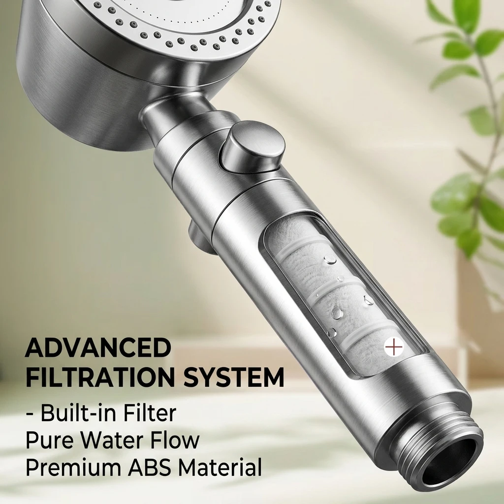 5-Mode Adjustable Water Flow Filter Handheld Shower Head, High-Pressure Circular Nozzle, Enhances Bathing Experience