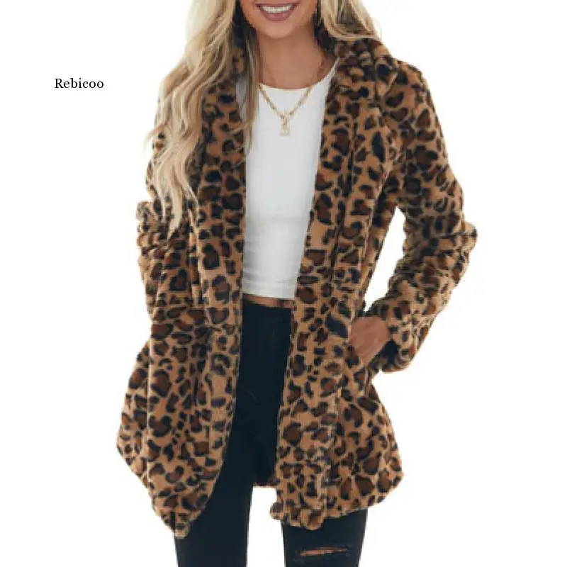 Womens Coats Winter Clearance Women Loose Leopard Print Stitching Leather Mid-length Long Sleeve Coat Jacket With Pocket