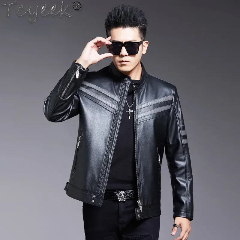 

Tcyeek Natrual Genuine Leather Jacket Men Spring Fall Motocycle Jackets Men's Clothing Real Cowhide Coats Male Casual Chaquetas