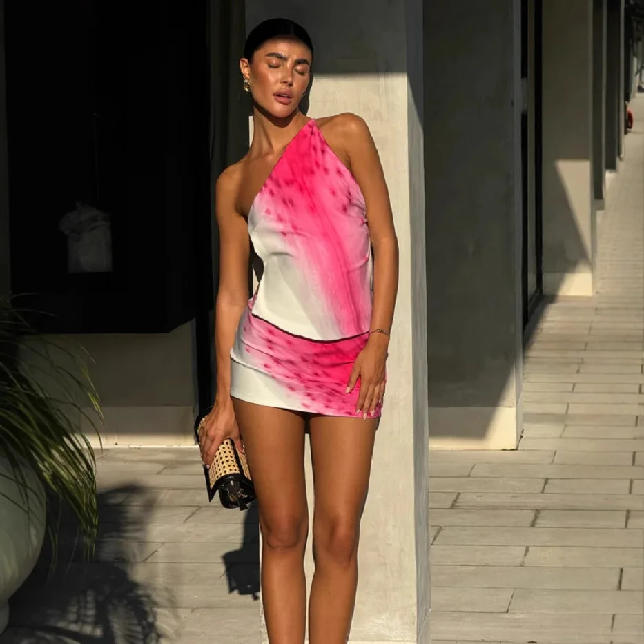 

Elegant Temperament Beach Vacation Sets Casual Women's 2 Piece Set Chic Off Shoulder Lace-up Tank Tops Mini Skirts Matching Sets