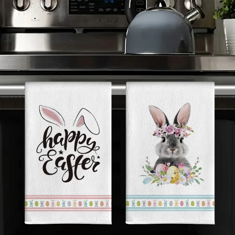 2Pcs, Easter Bunny Ear Letter Kitchen Towels, 40Cm*60Cm Towel Set, Super Absorbent Soft Cleaning Cloth, Cooking and Baking Tea Towel, Hand Towel, Cleaning Cloth, Dishcloth, Kitchen Decoration, Living Room Decorations, Kitchen Essentials, Home Essentials