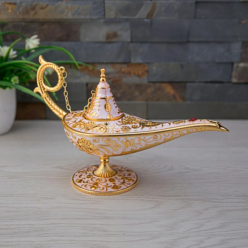 Imagem -02 - Metal Aladdin Magic Lamp Tamanho Grande Artesanato para Casa Decoração de Mesa Comprimento 24cm