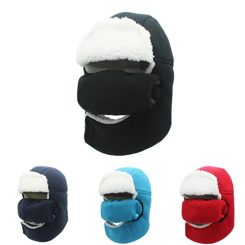 

Boys Girls Kids Warm Chunky Trapper Hood Hat Sherpa Lined Windproof Balaclava Winter Russian Hats with Face Mask for Children