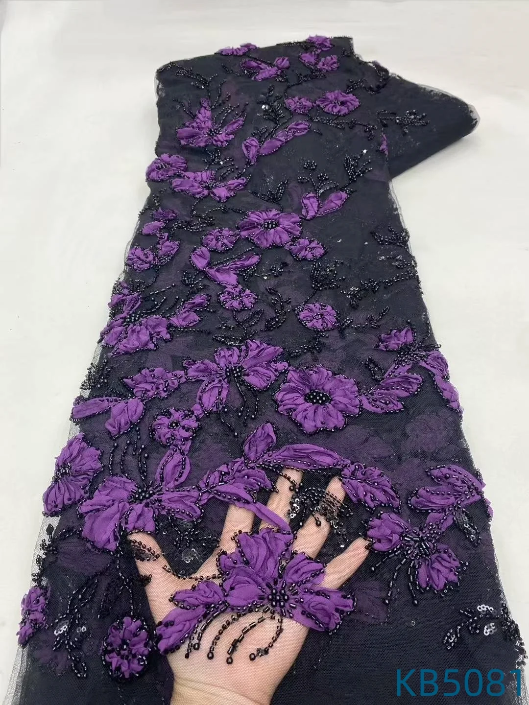 

Африканская кружевная ткань, 5 ярдов, высокое качество, 2025 последовательность, тюль, кружевная ткань, 3D цветочная кружевная ткань с бисером для шитья KB5081