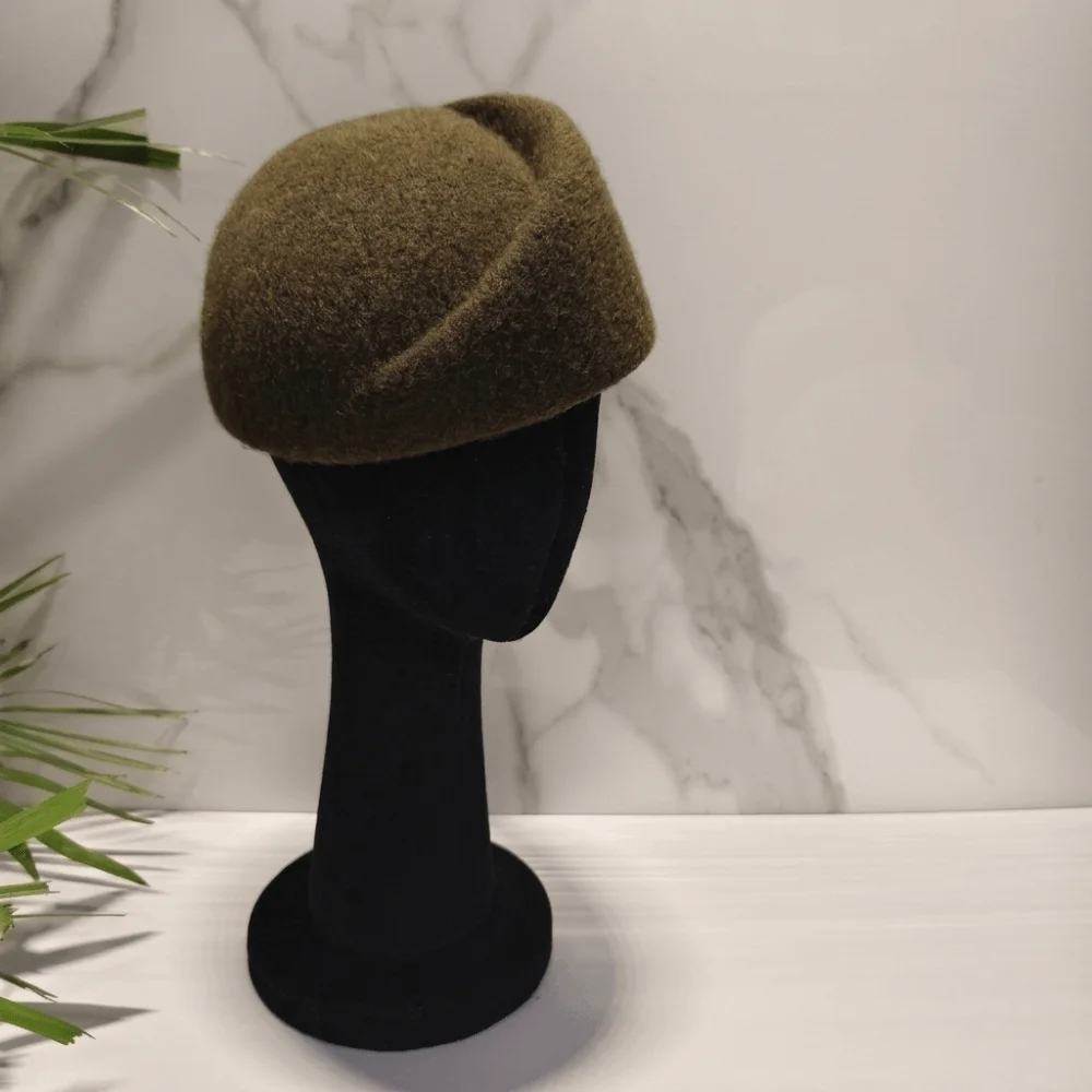 Classic Wool Blend Pillbox Hat Brimless Hepburn Silhouette Painter Beret Teardrop Foldable Top Hat Church Wear